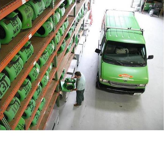 SERVPRO vehicle and equipment in warehouse