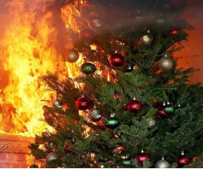 Flame engulfed Christmas tree